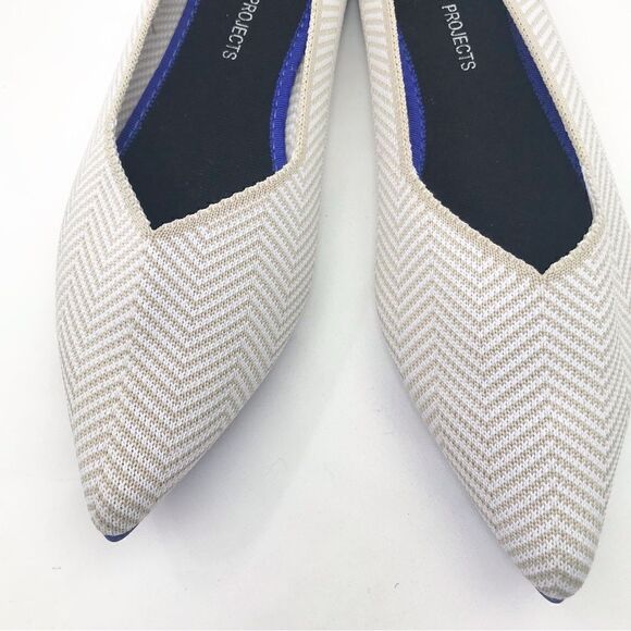 Woman by Projects Soft Knit Herringbone Cream Tan Pointed Flats - Picture 4 of 11